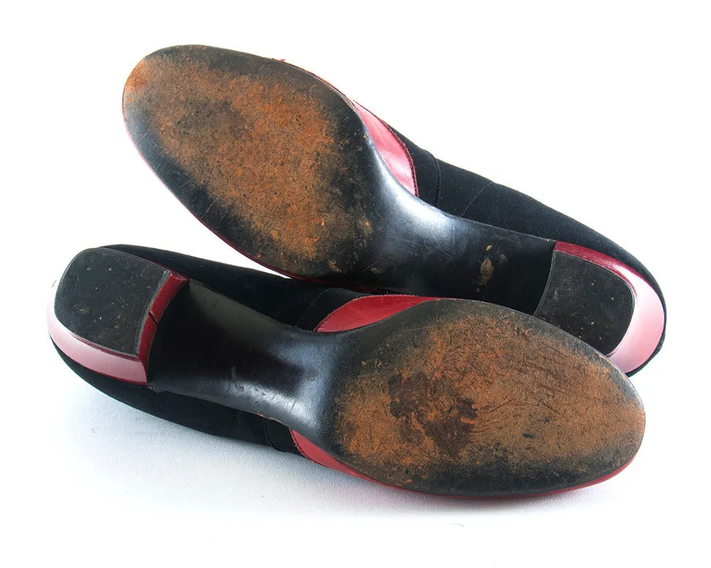 $50 & UNDER SALE || 1940s Red Leather Black Suede Spectator Heels | size 8