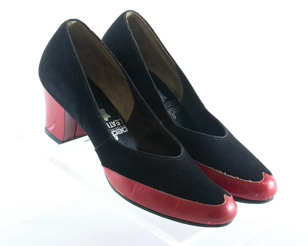 $50 & UNDER SALE || 1940s Red Leather Black Suede Spectator Heels | size 8