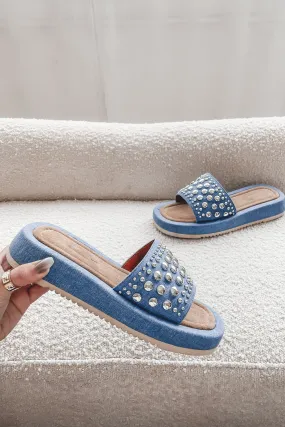 Always Showing Out Jeweled Denim Platform Slip On