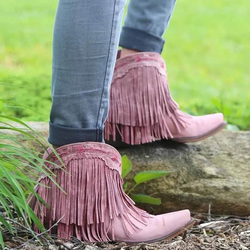 Ankle Boot Western Fringe Cowboy Low Heel Bootie