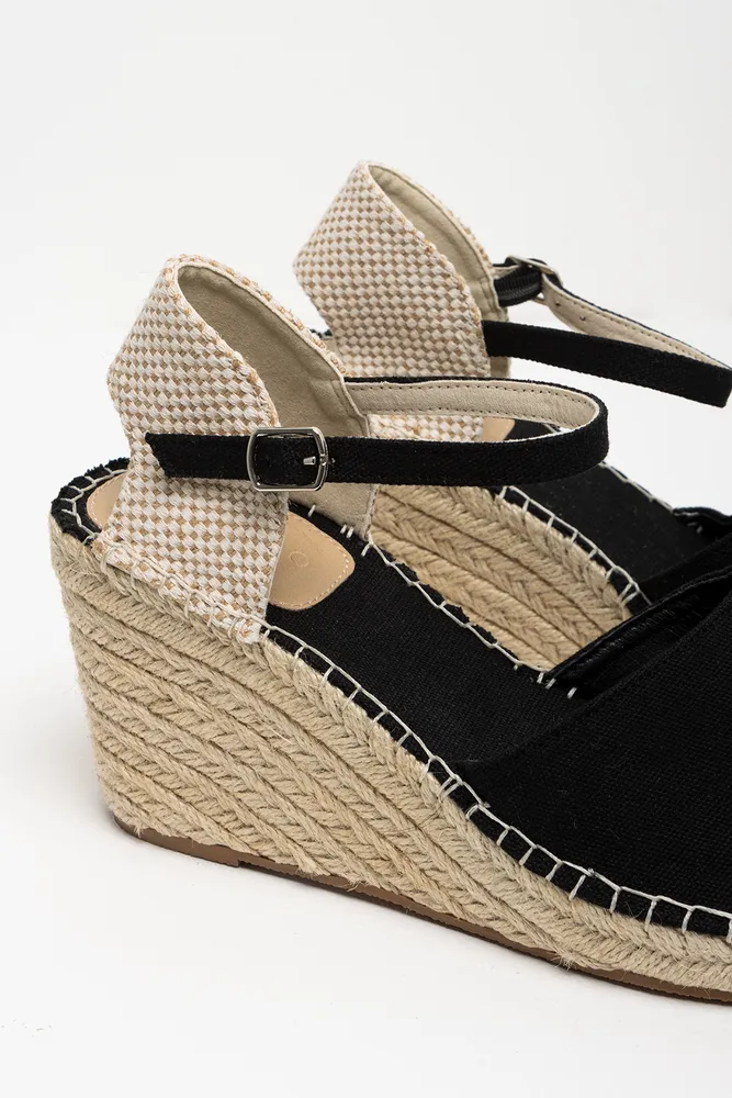 Ankle Strap Espadrille Wedge Black