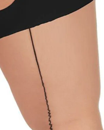 Back Seam/Cuban Heel Plus Size Curvy Thigh High Stocking | Nude-Black