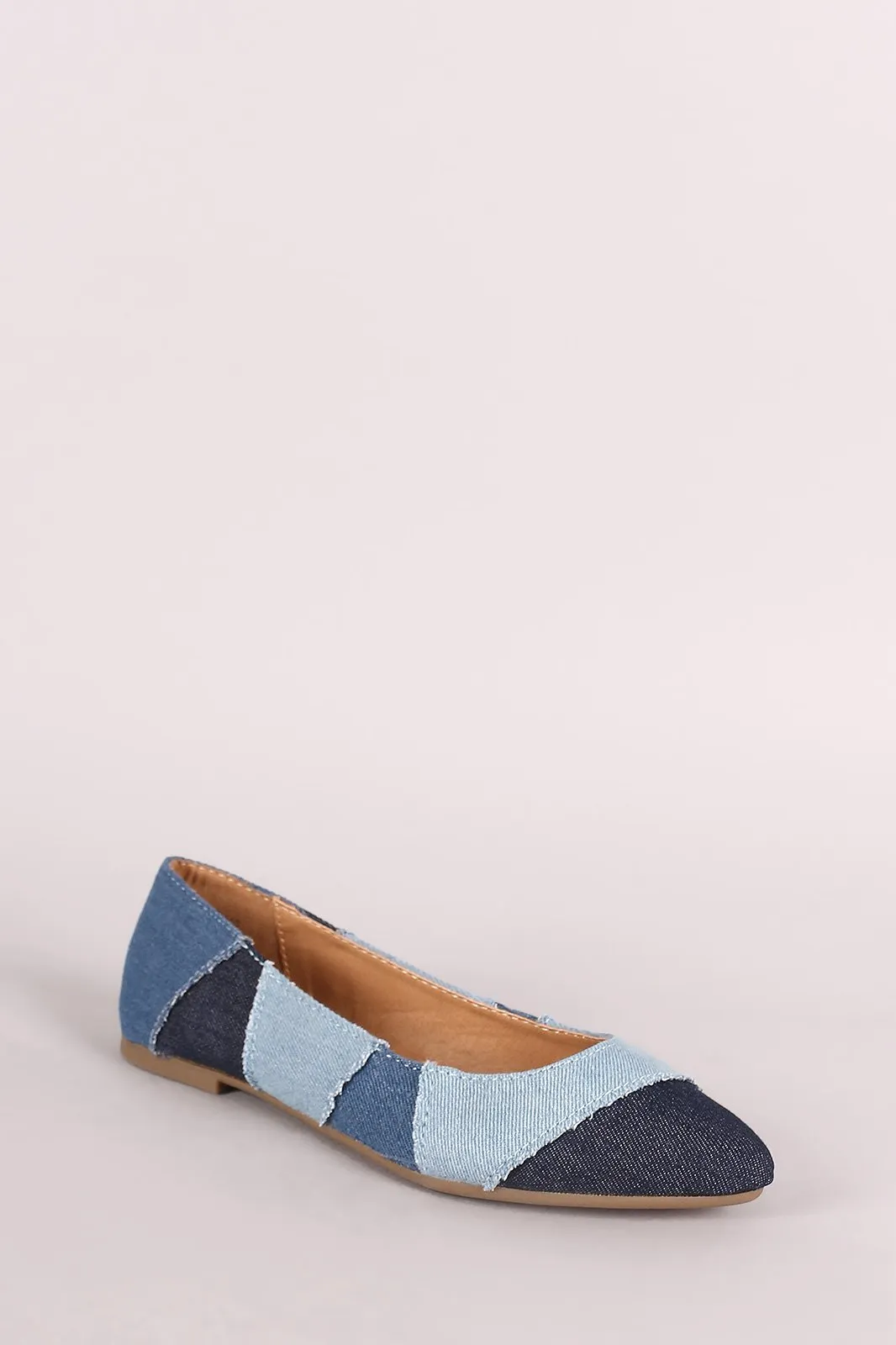 Bamboo Denim Patchwork Pointy Toe Flat