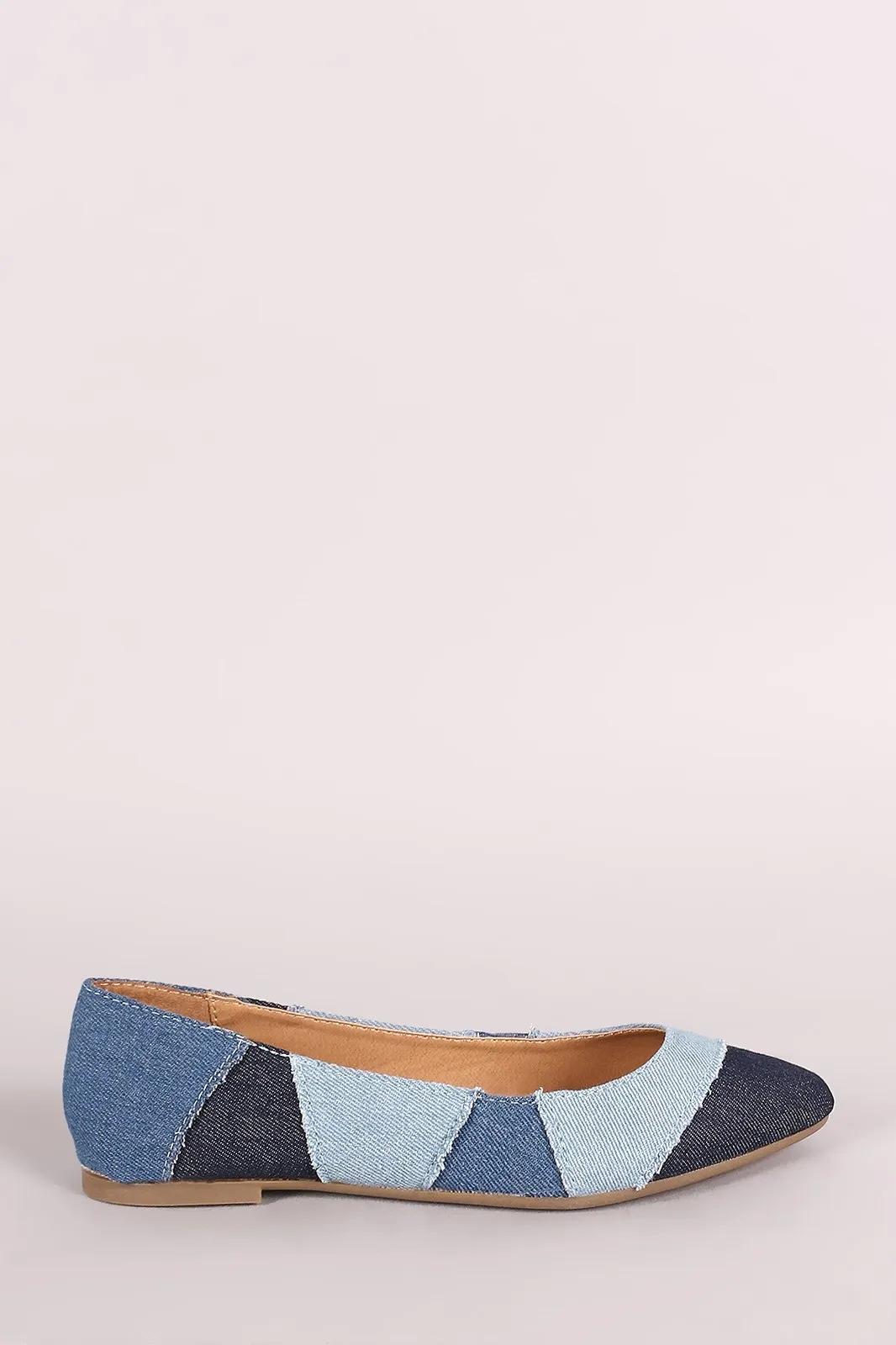 Bamboo Denim Patchwork Pointy Toe Flat