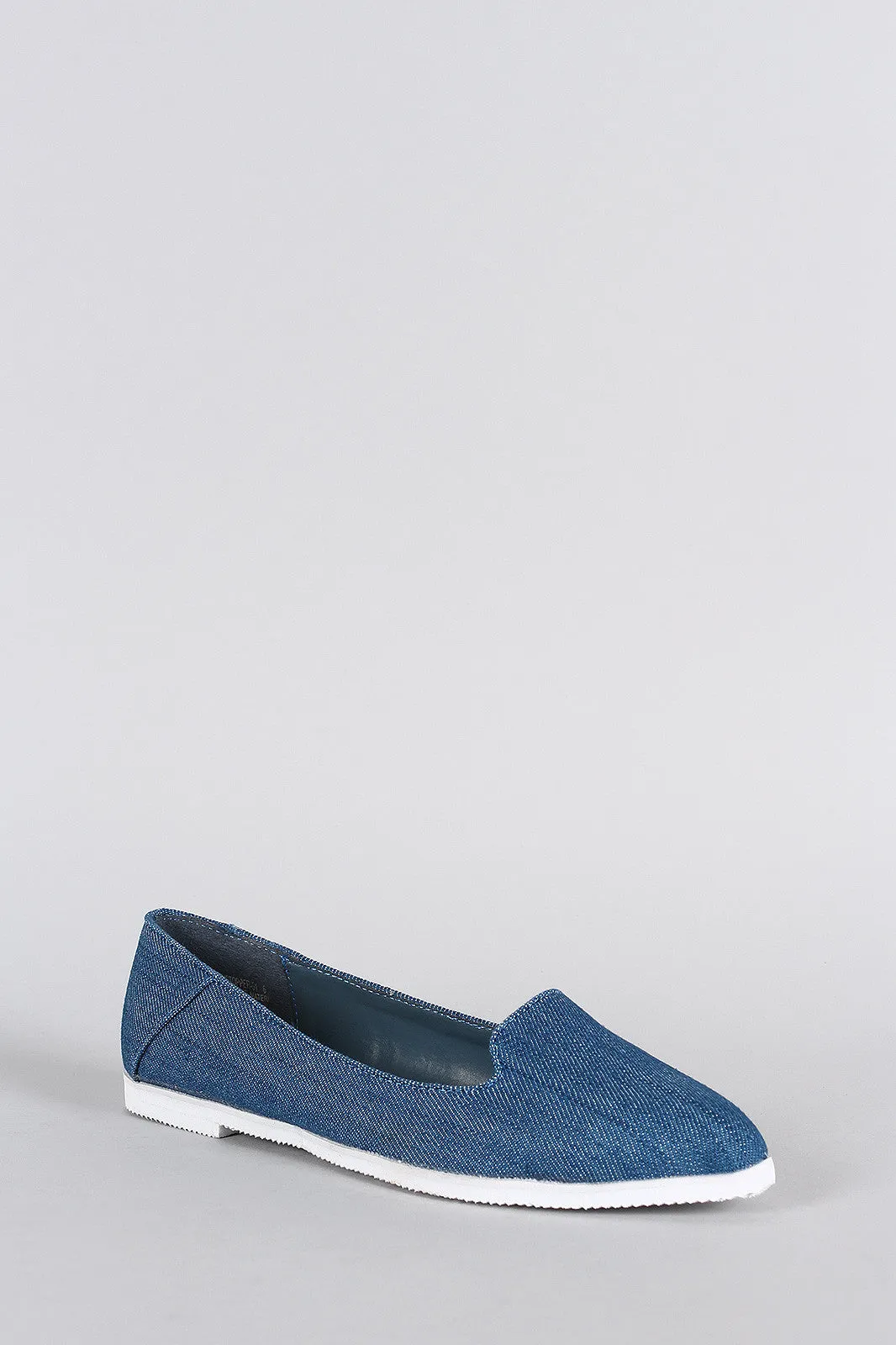 Bamboo Denim Pointy Toe Slip On Loafer Flat