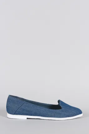 Bamboo Denim Pointy Toe Slip On Loafer Flat