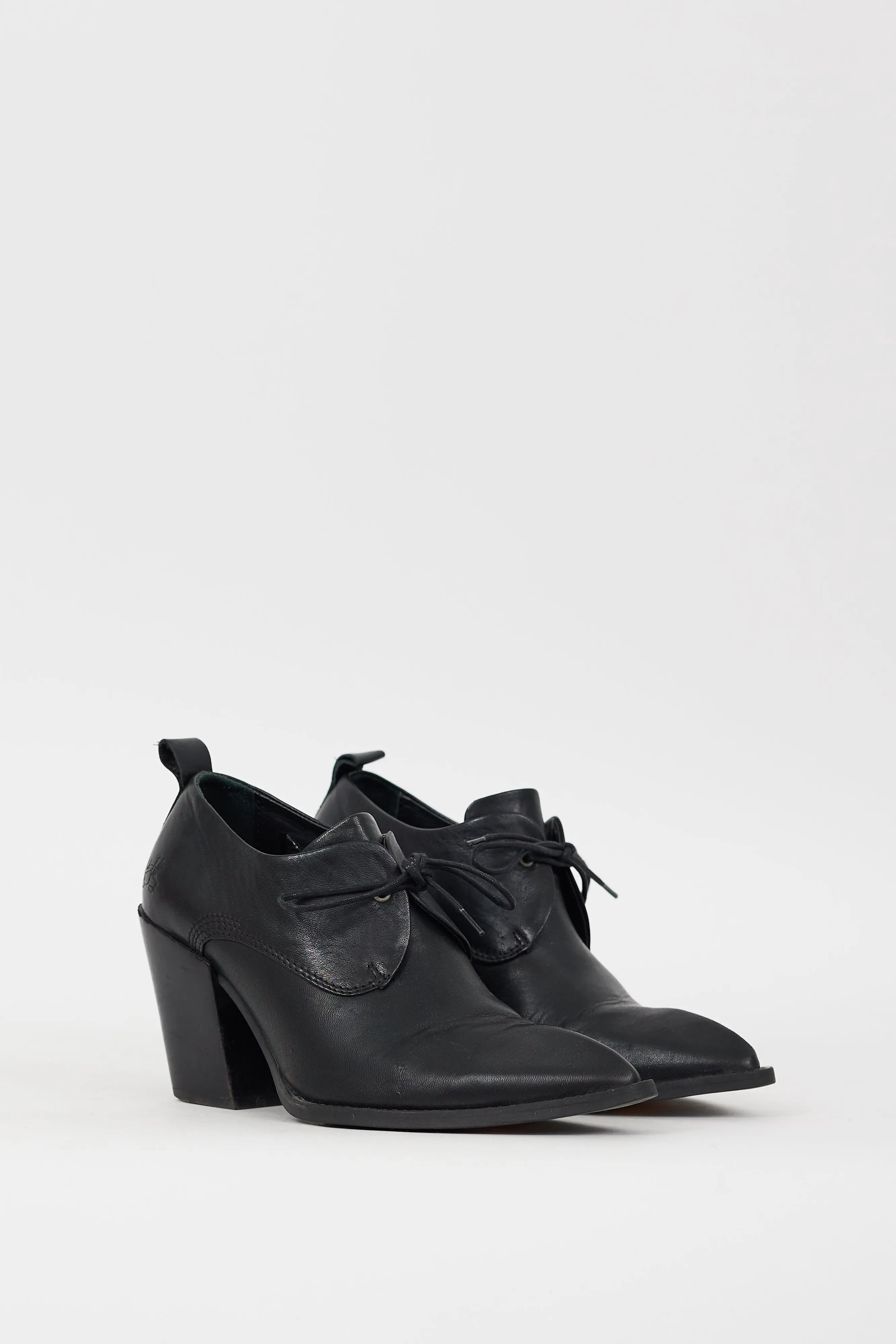 Black Leather Pointed Toe Room 489 Bootie