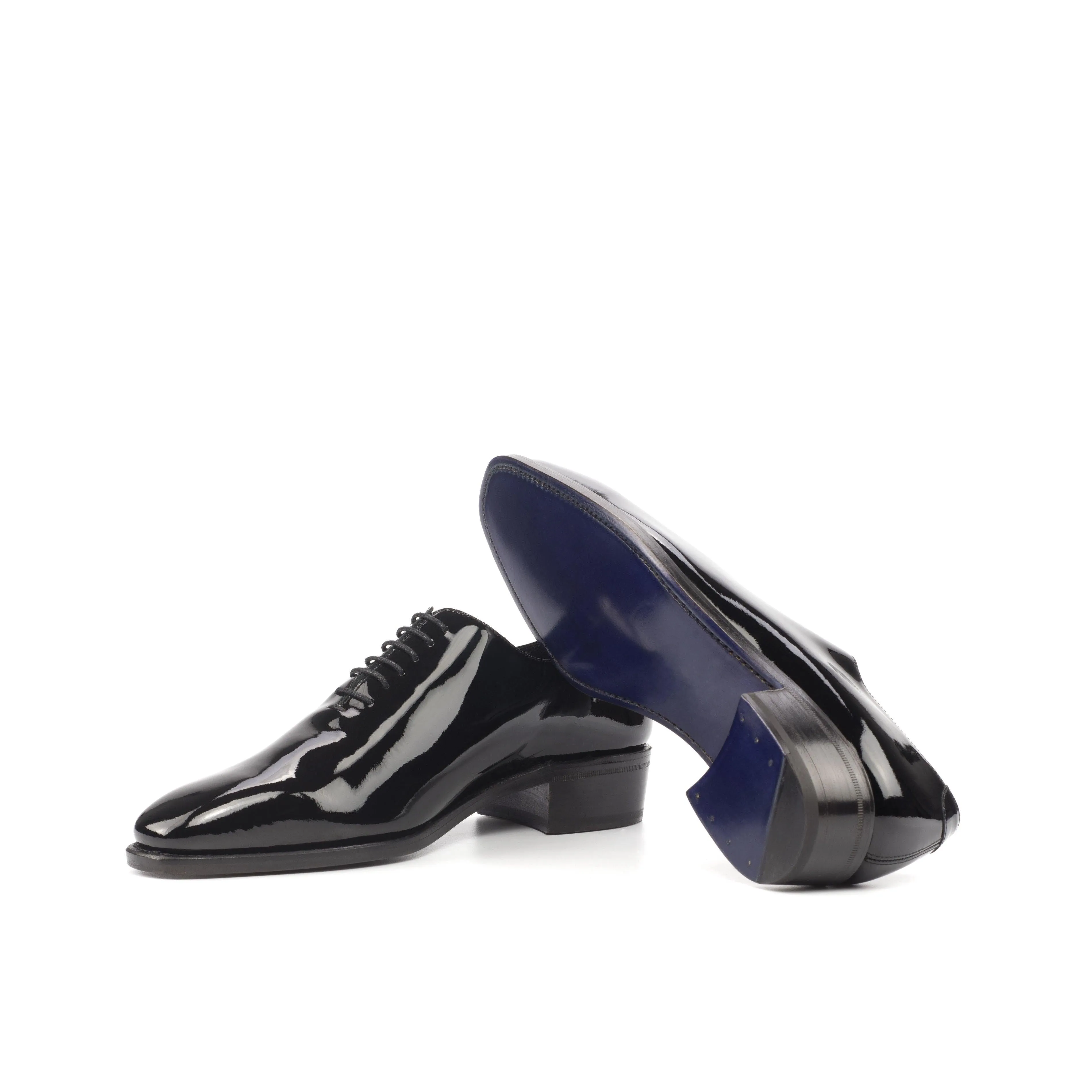 Black Patent Leather Wholecut Shoes with Cuban heel