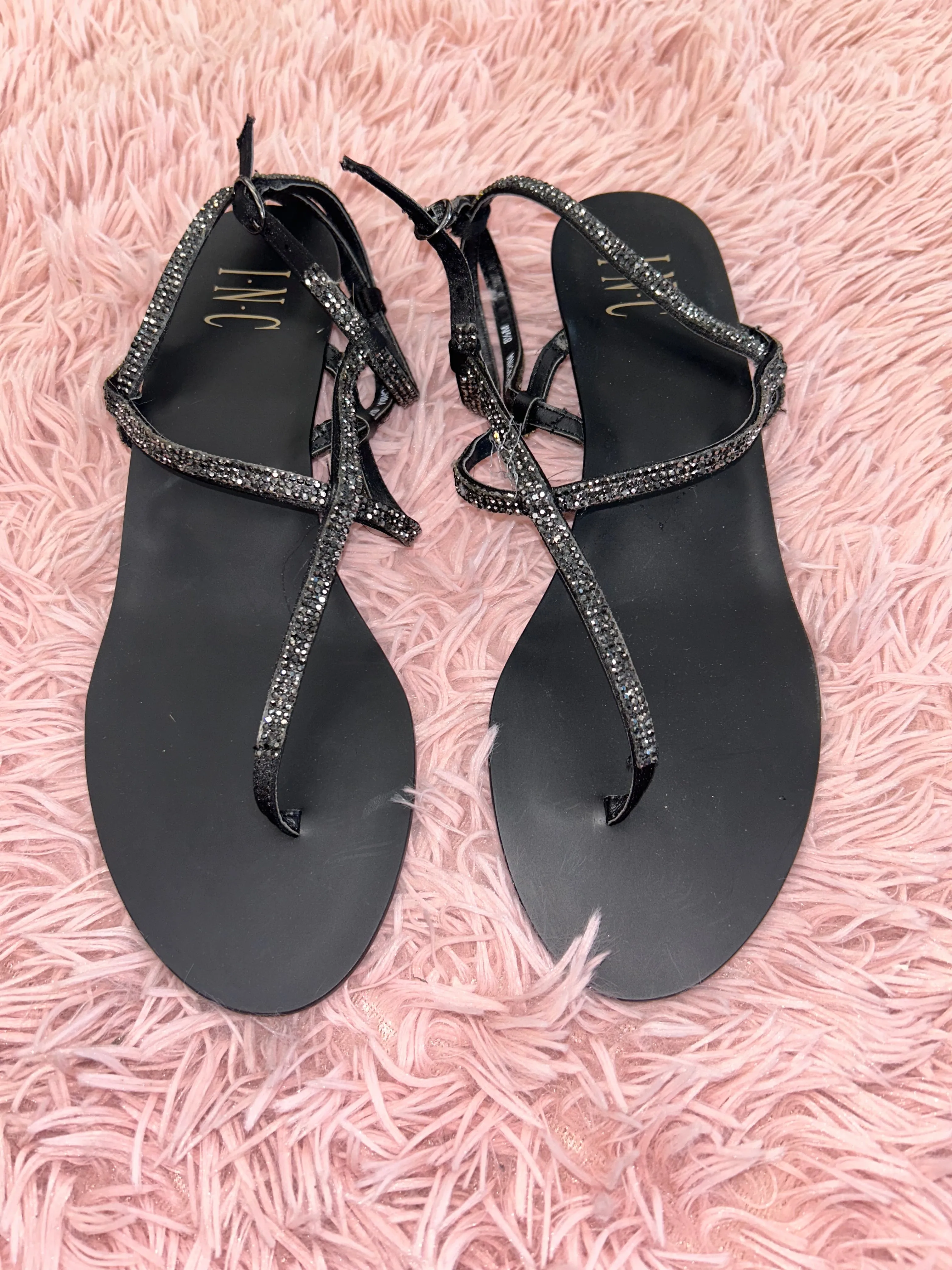 Black Sandals Heels Wedge Inc, Size 8.5