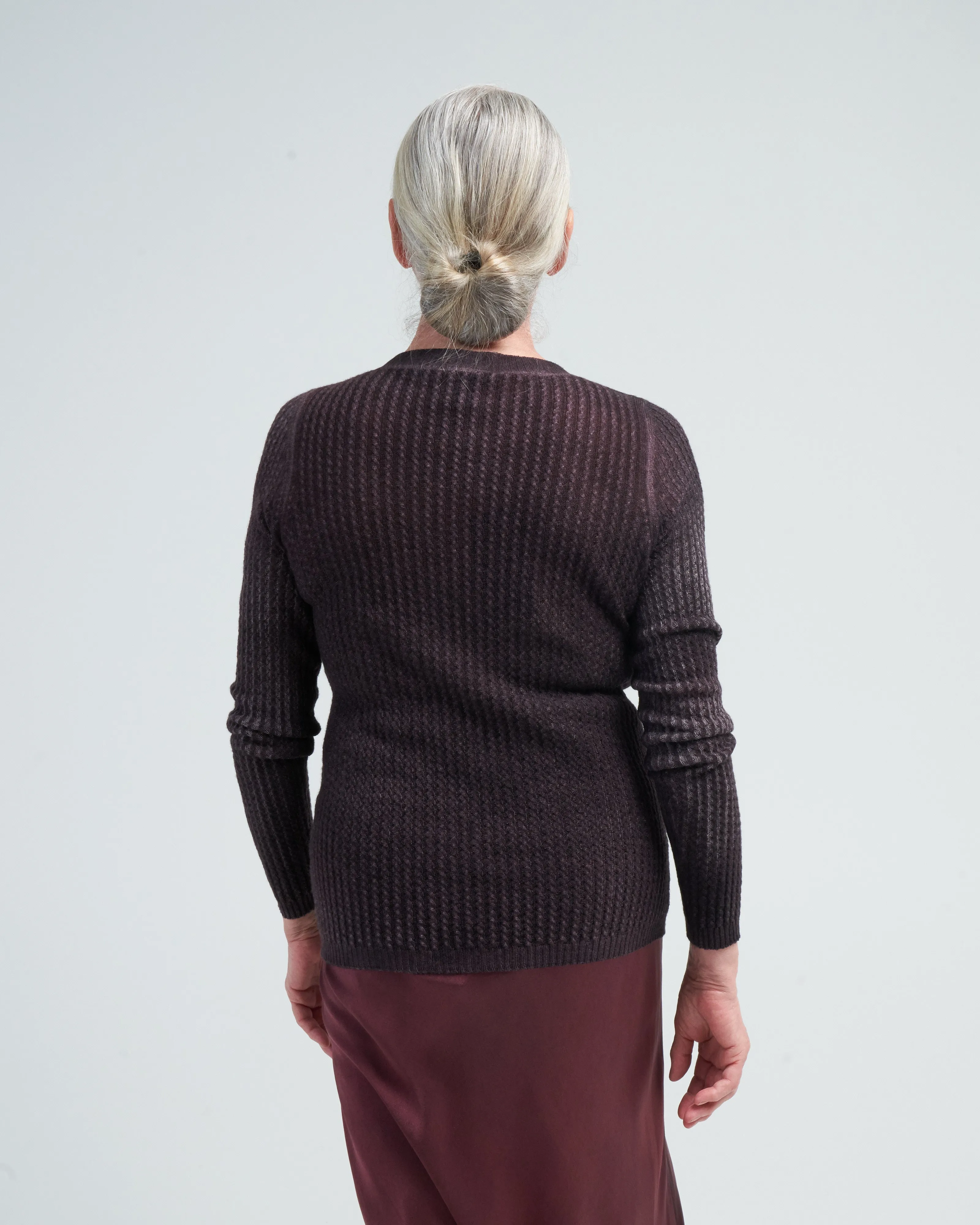 boat neck pullover with small cables - seppia