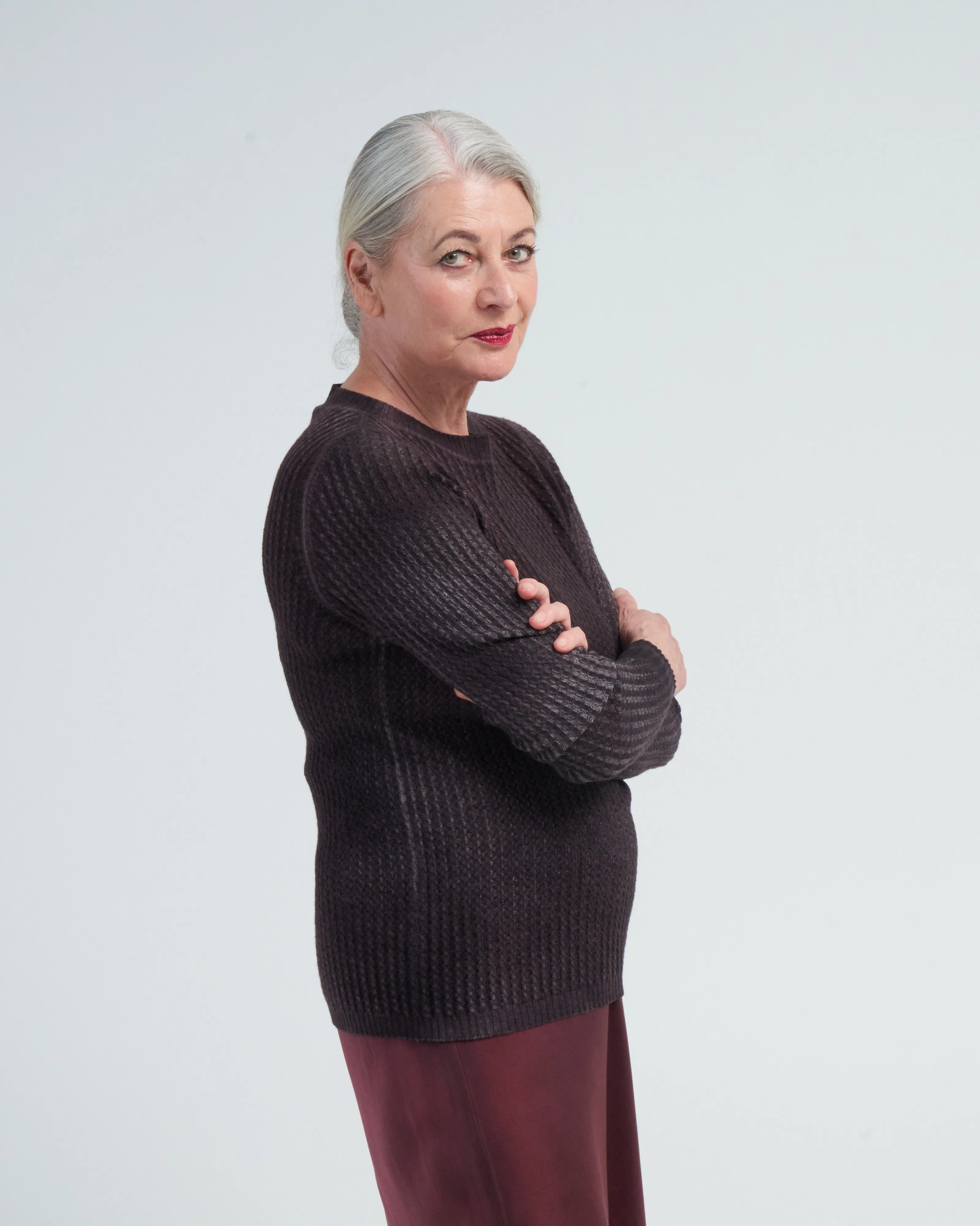 boat neck pullover with small cables - seppia