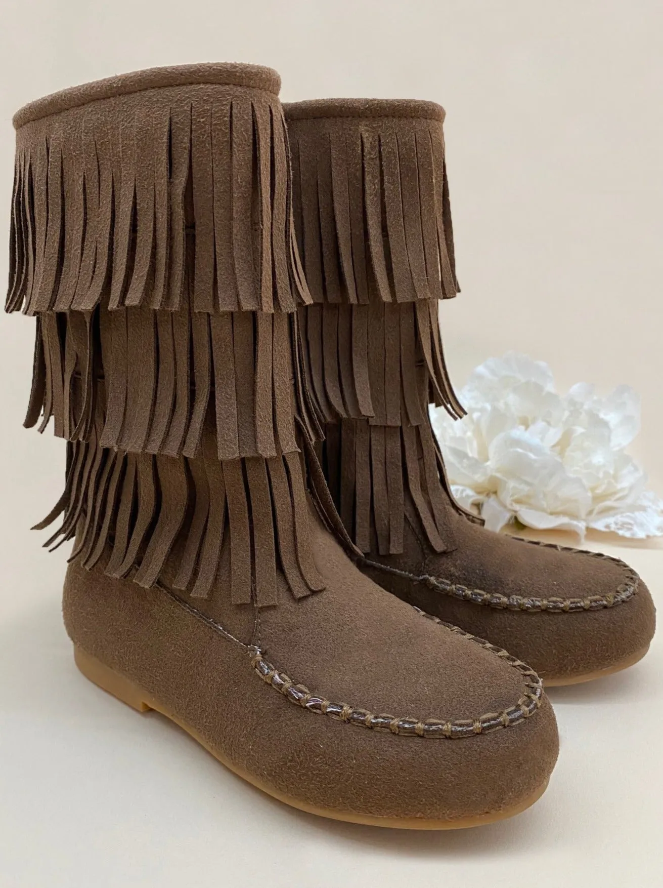 Brown Fringe Boots By Liv and Mia