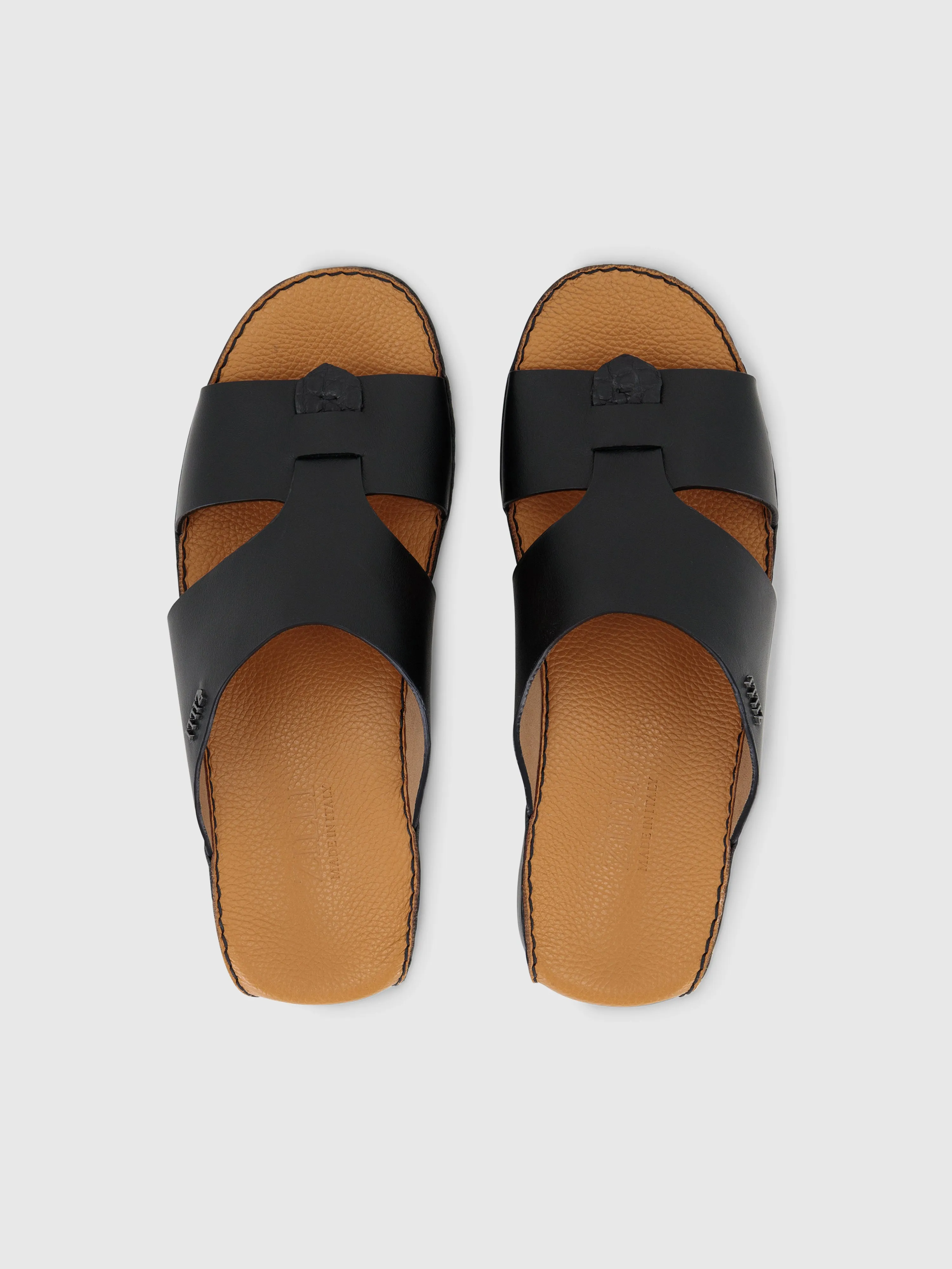 Calfskin Sandals with Caiman Details Black