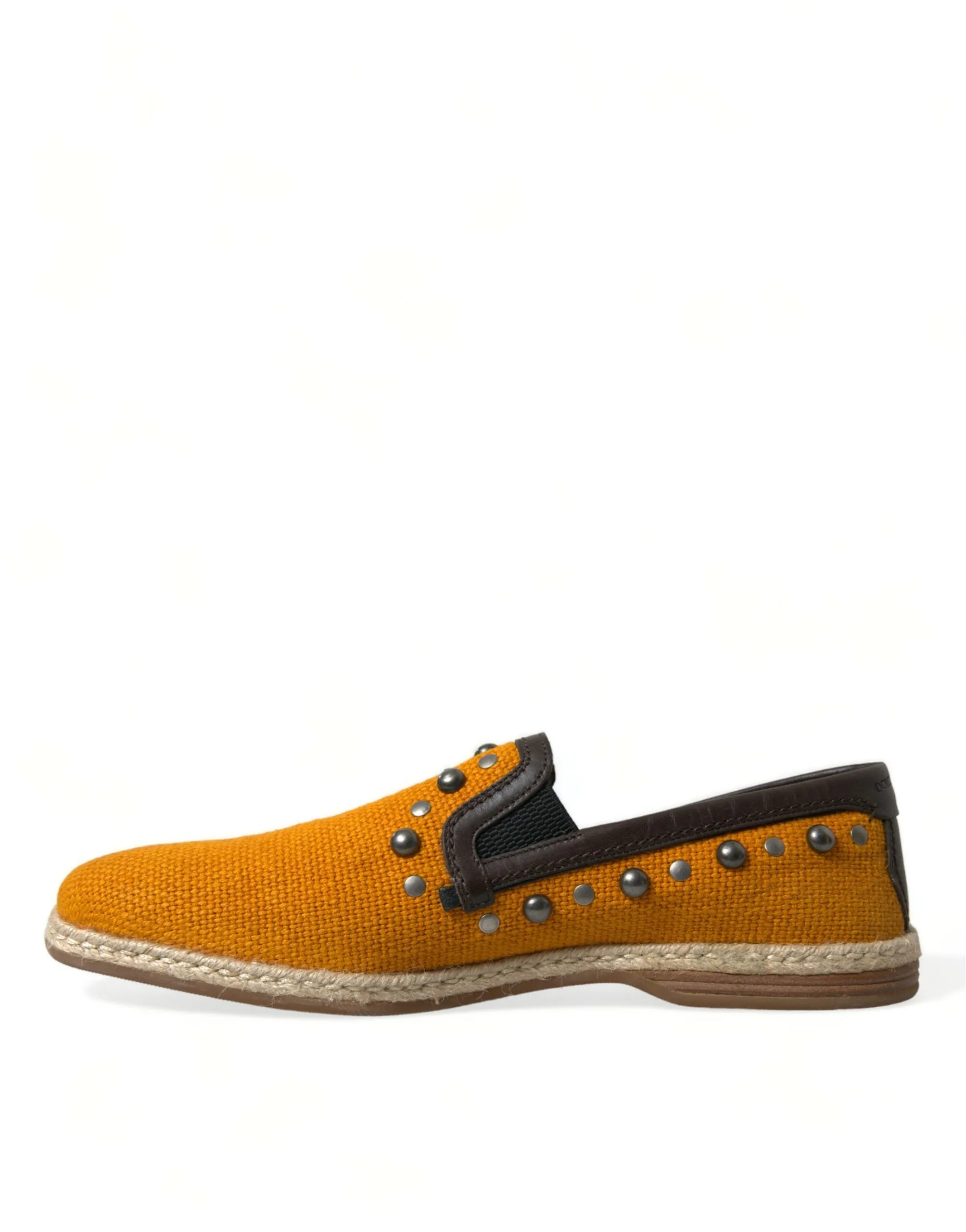 Dolce & Gabbana Orange Linen Leather Studded Loafers Shoes