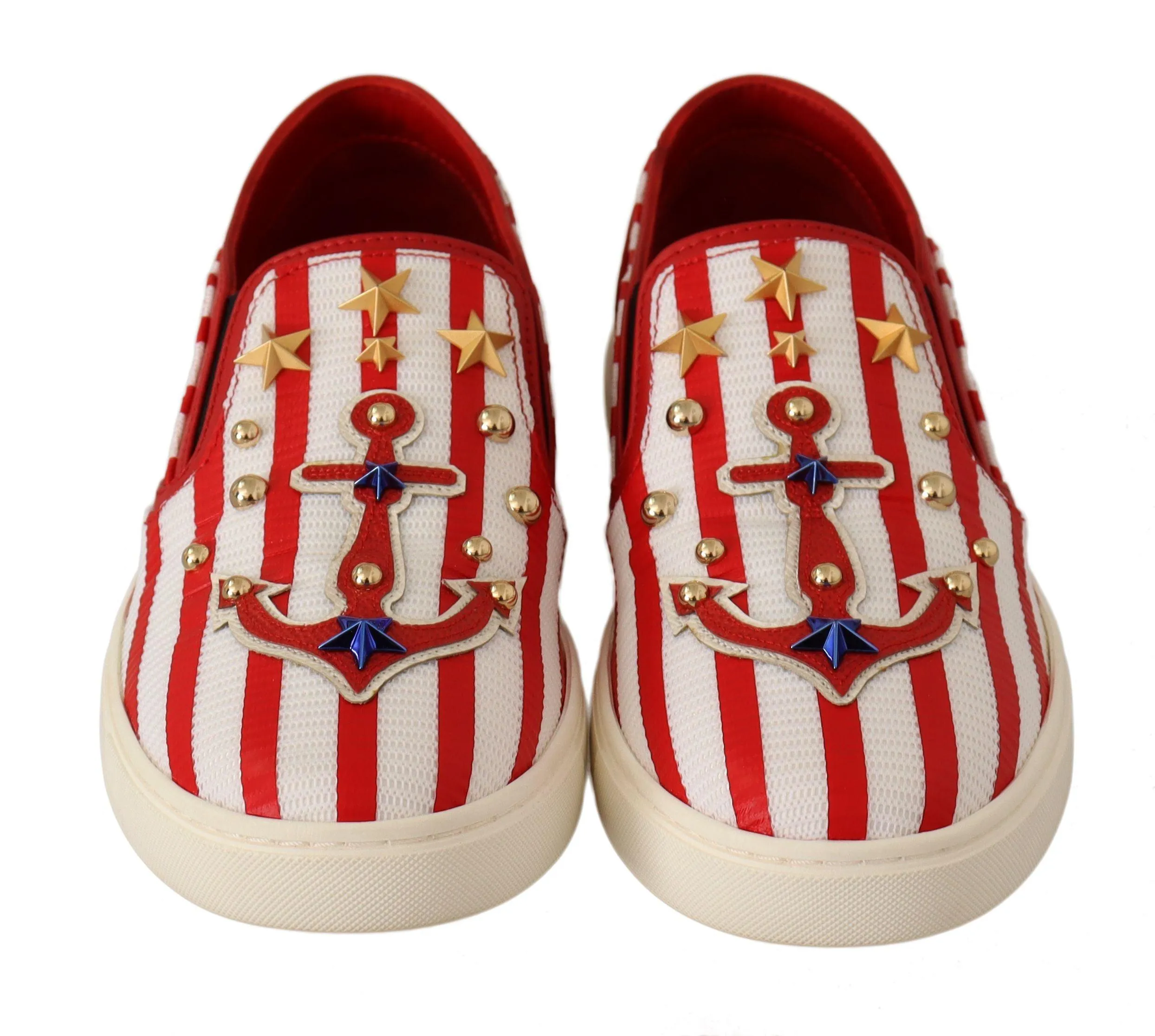 Dolce & Gabbana Red White Anchor Studded Loafers Shoes