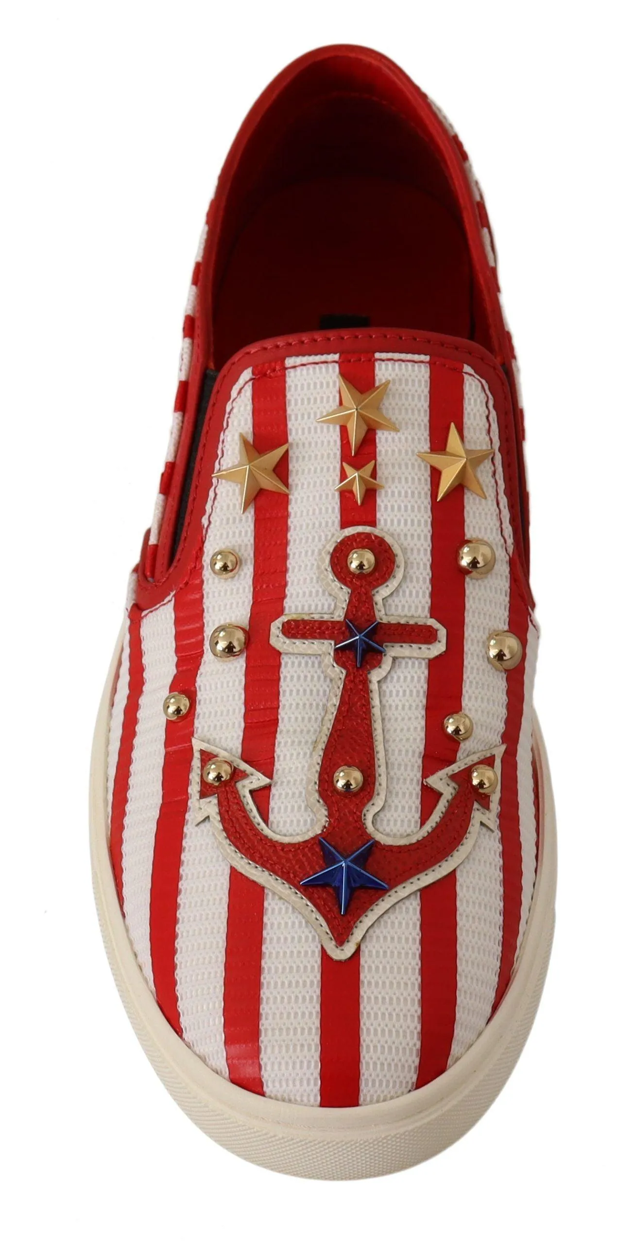 Dolce & Gabbana Red White Anchor Studded Loafers Shoes