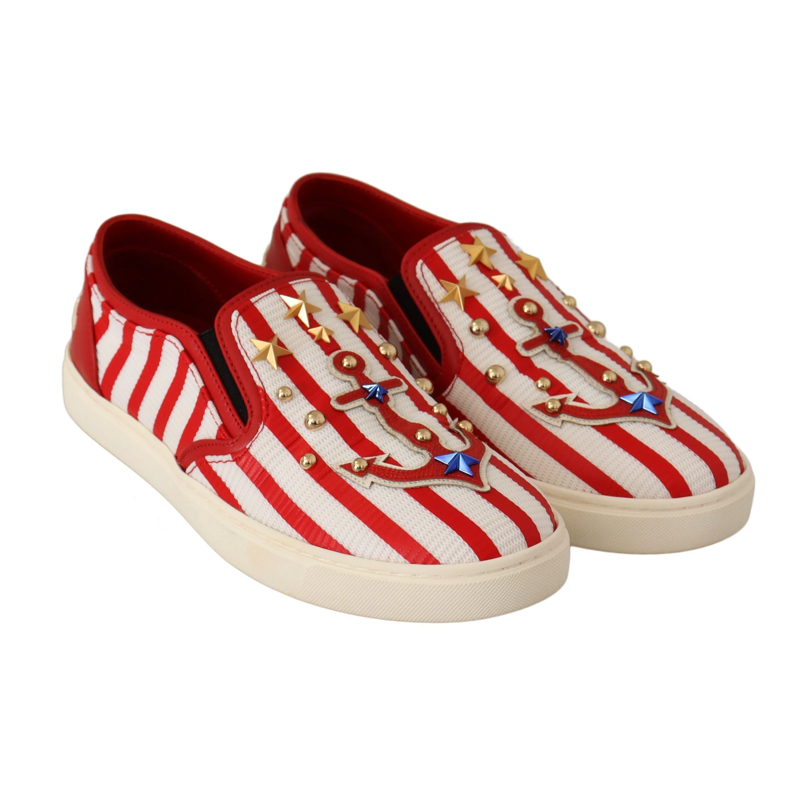 Dolce & Gabbana Stripe Print Studded Loafers