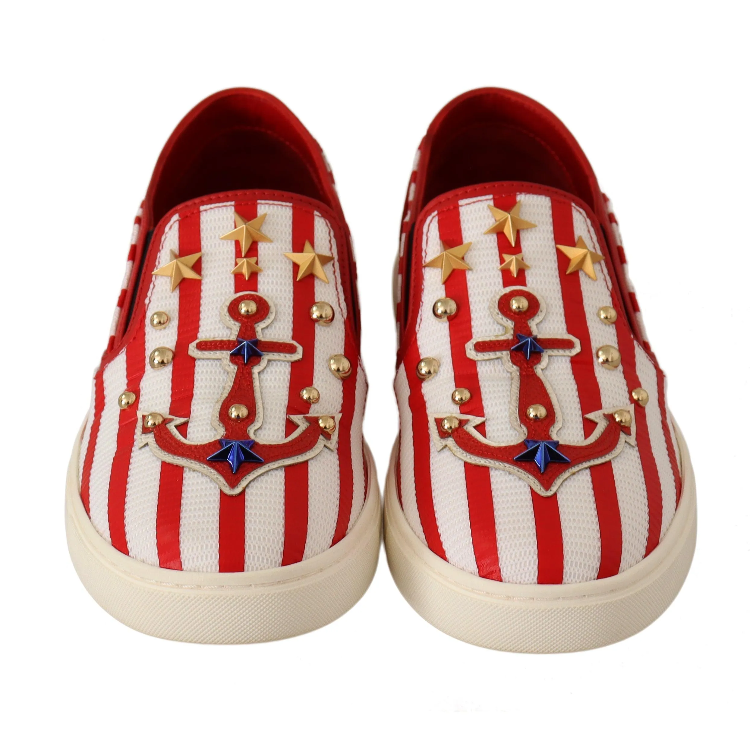 Dolce & Gabbana Stripe Print Studded Loafers