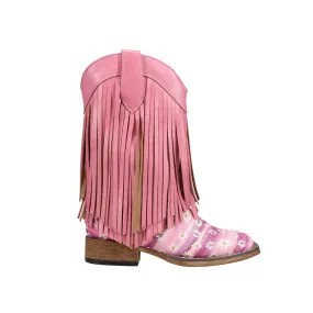 Double Fringe Glitter Metallic Square Toe Cowboy Boots (Little Kid)