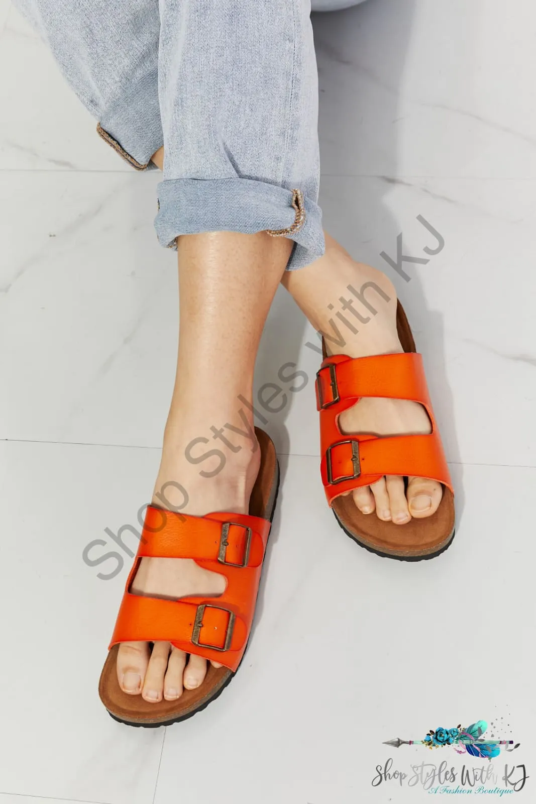 Feeling Alive Double Banded Slide Sandals in Orange