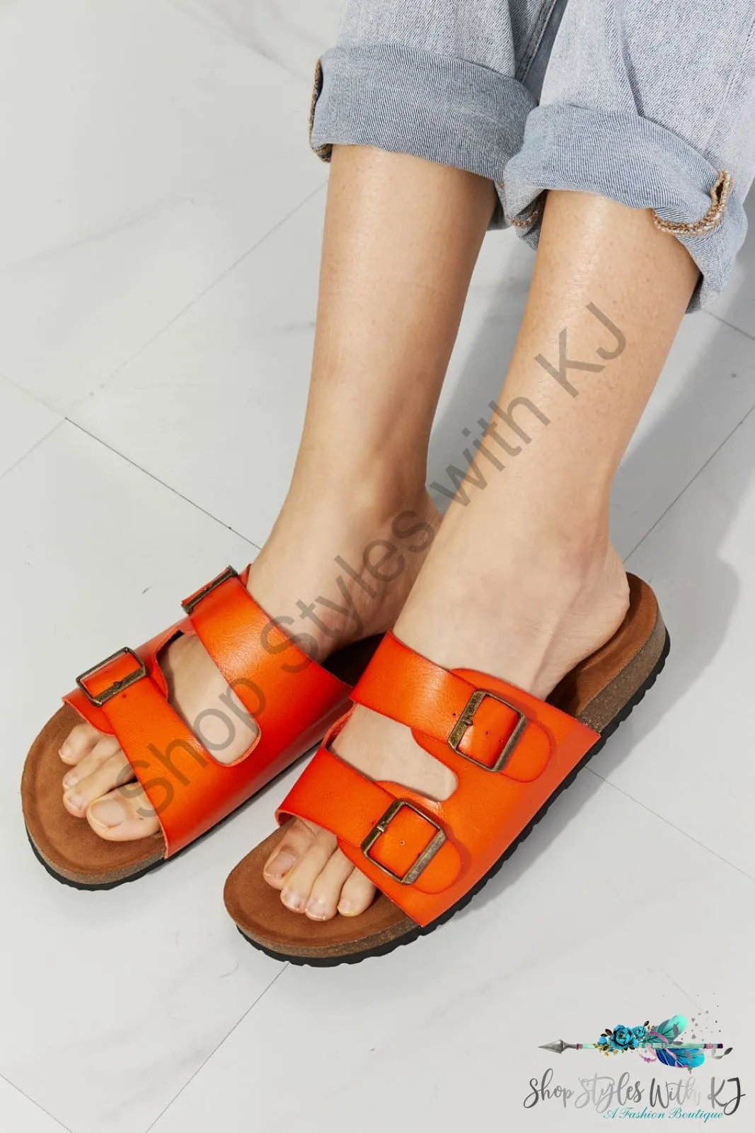 Feeling Alive Double Banded Slide Sandals in Orange