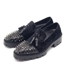 Gothic Genuine Leather Loafers on Thick Platform with Rivets / Alternative Fashion Metal Style