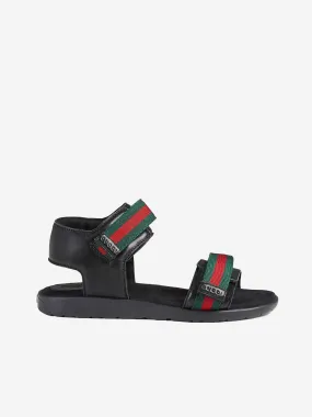 Gucci Kids Leather Sandal With Web in Black