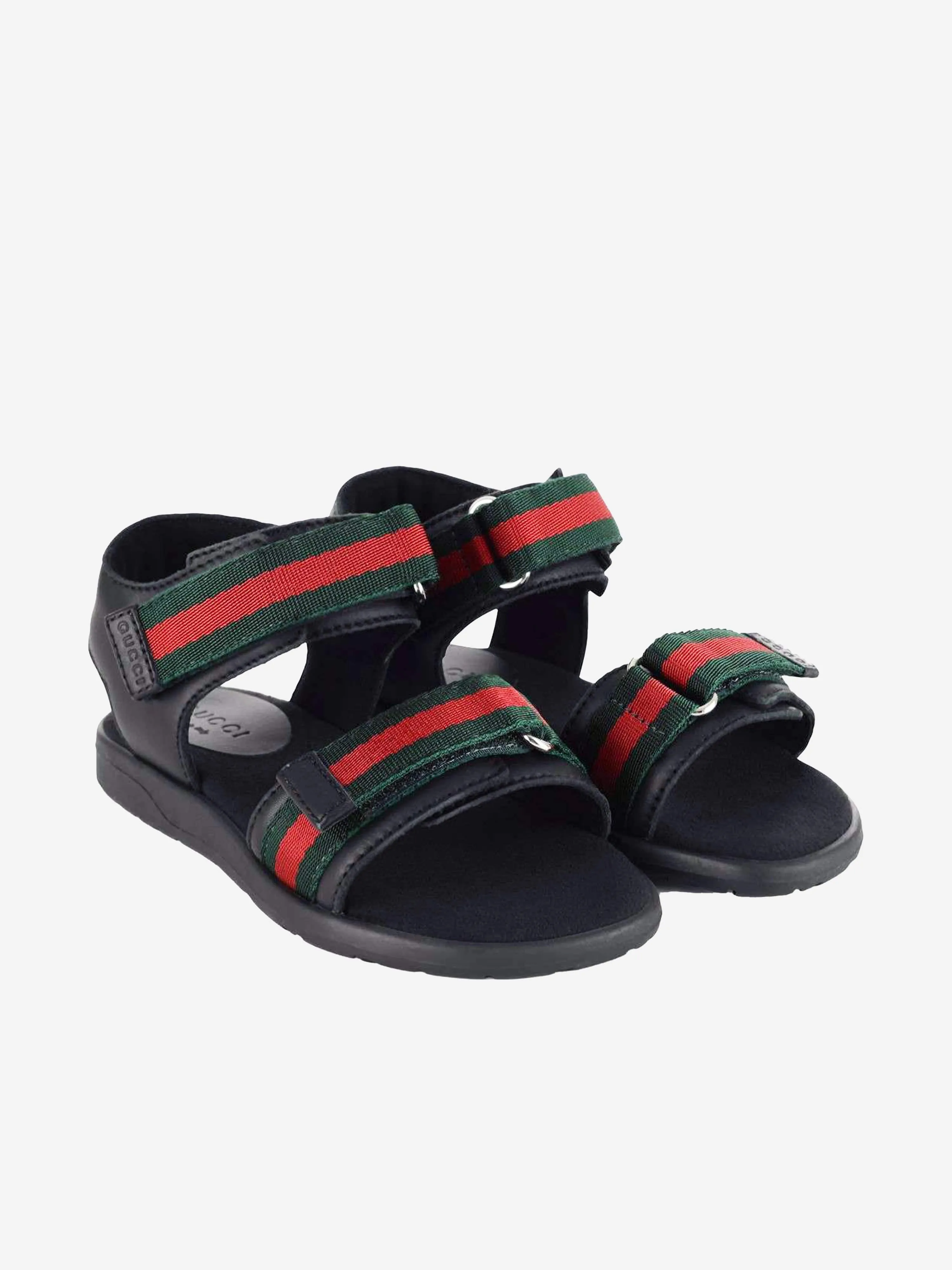 Gucci Kids Leather Sandal With Web in Black