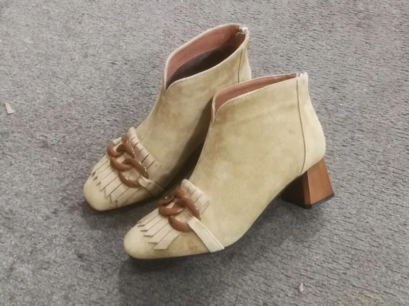 Ladies Sheep Suede Fringe Ankle Boots