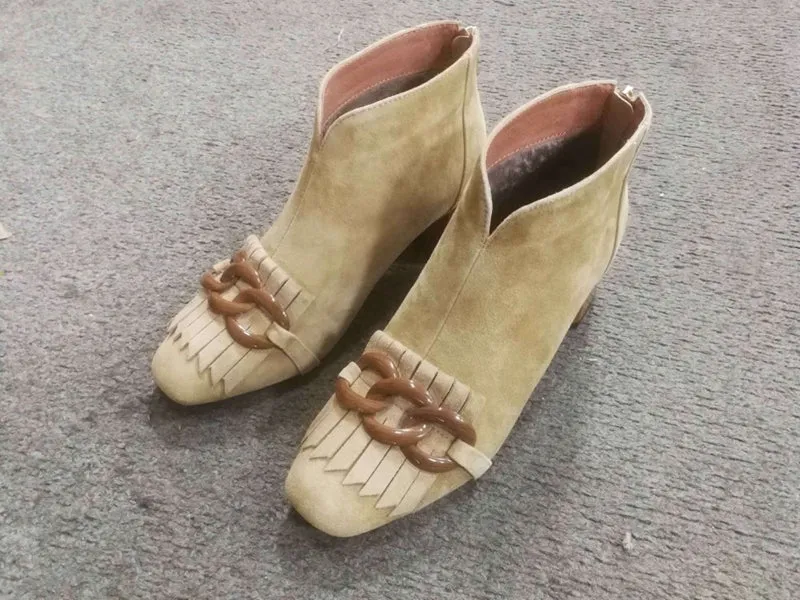 Ladies Sheep Suede Fringe Ankle Boots