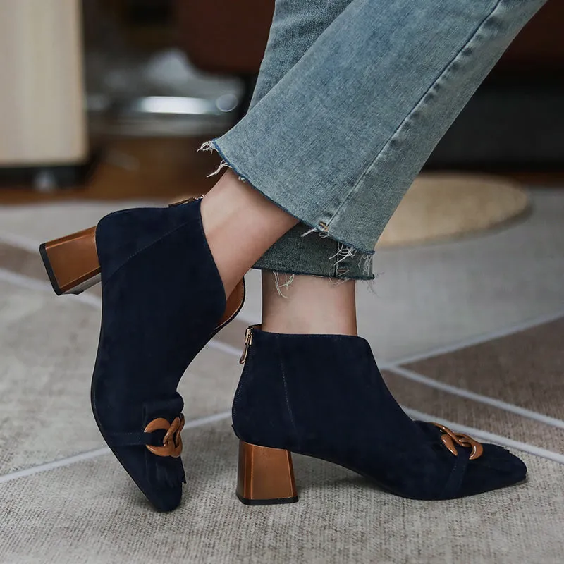 Ladies Sheep Suede Fringe Ankle Boots