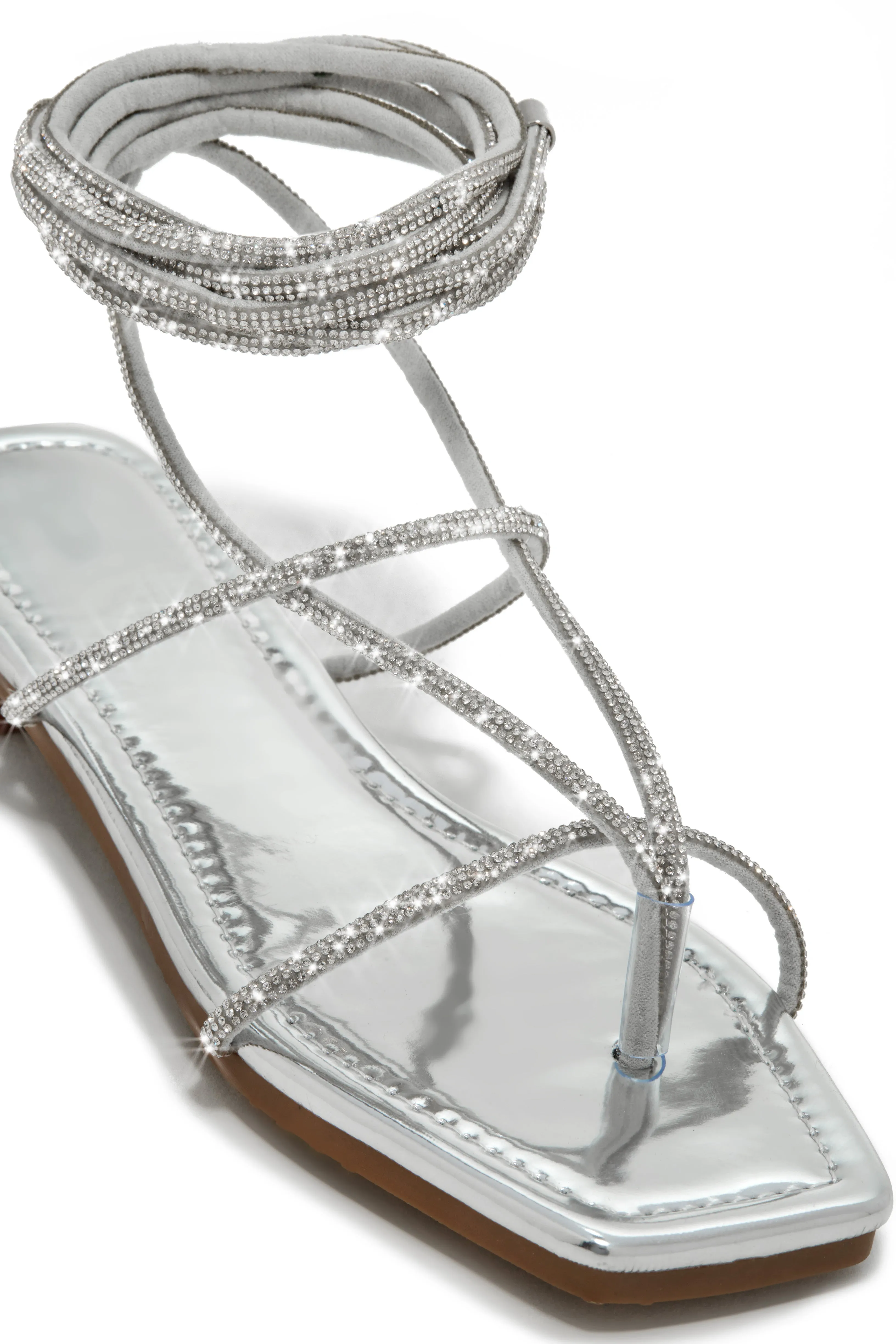 Luxury Oasis Embellished Lace Up Sandals - Silver