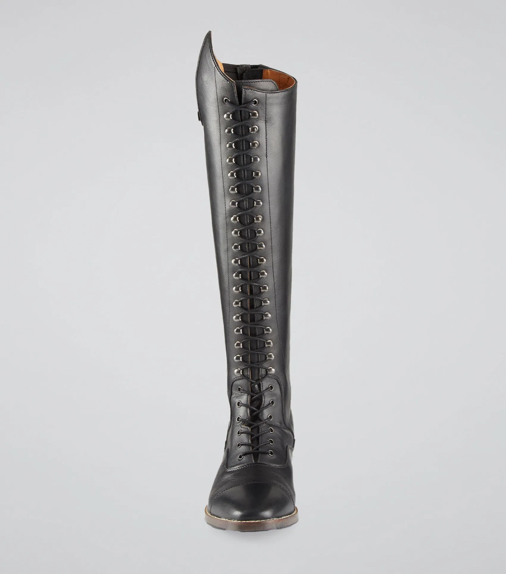 Maurizia Ladies Lace Front Tall Leather Riding Boot Black (Wide Calf)