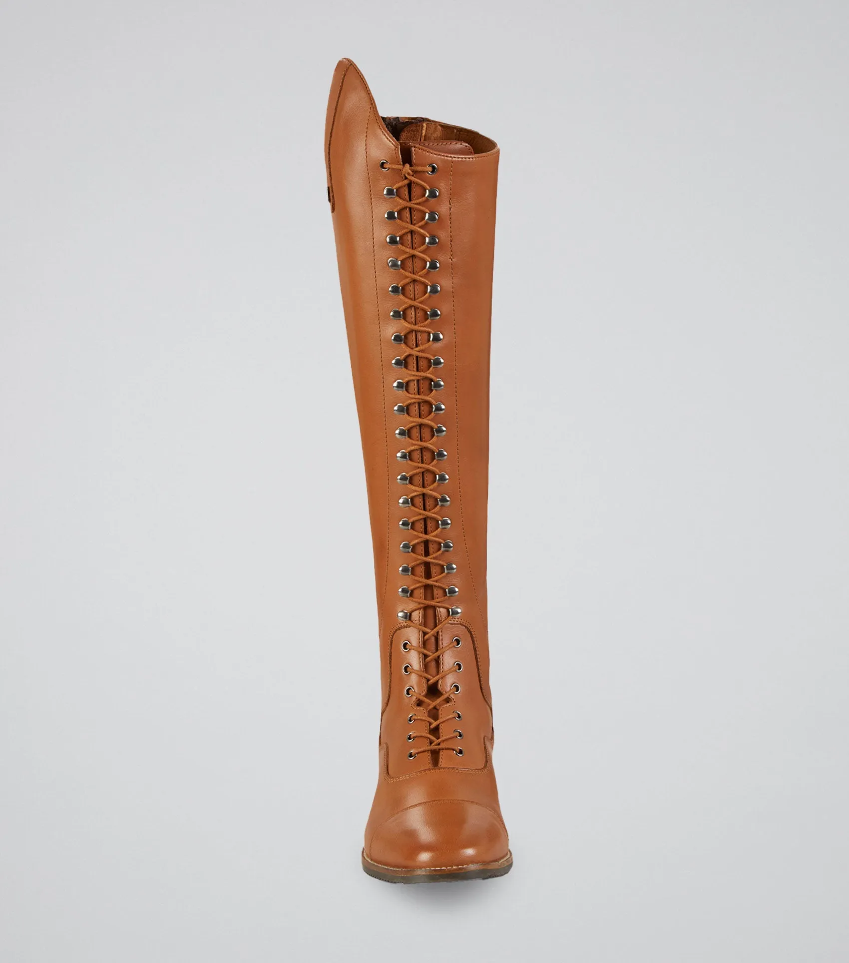 Maurizia Ladies Lace Front Tall Leather Riding Boot Cognac (Wide Calf)