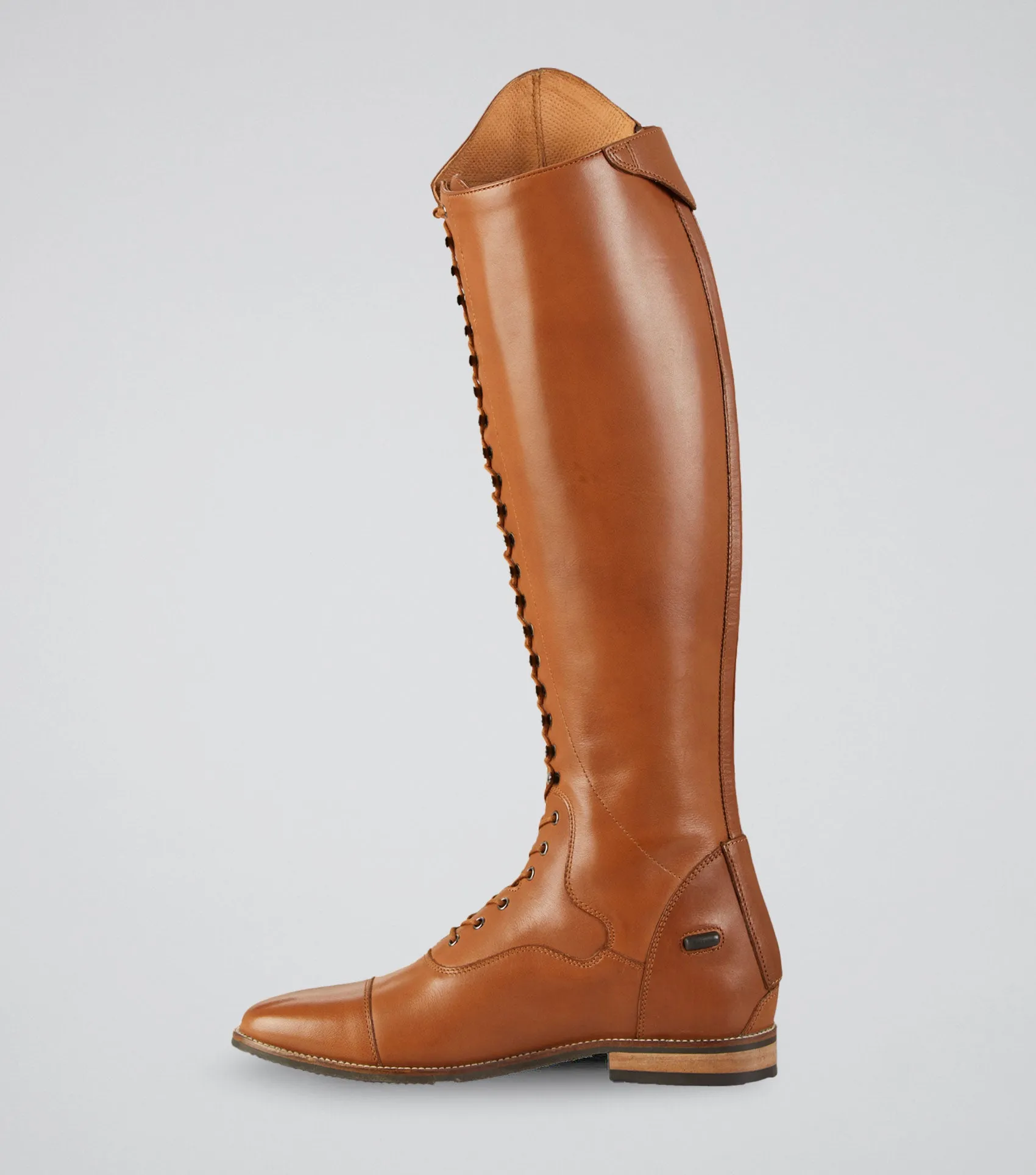 Maurizia Ladies Lace Front Tall Leather Riding Boot Cognac (Wide Calf)