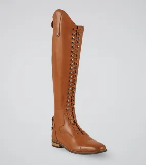 Maurizia Ladies Lace Front Tall Leather Riding Boot Cognac (Wide Calf)