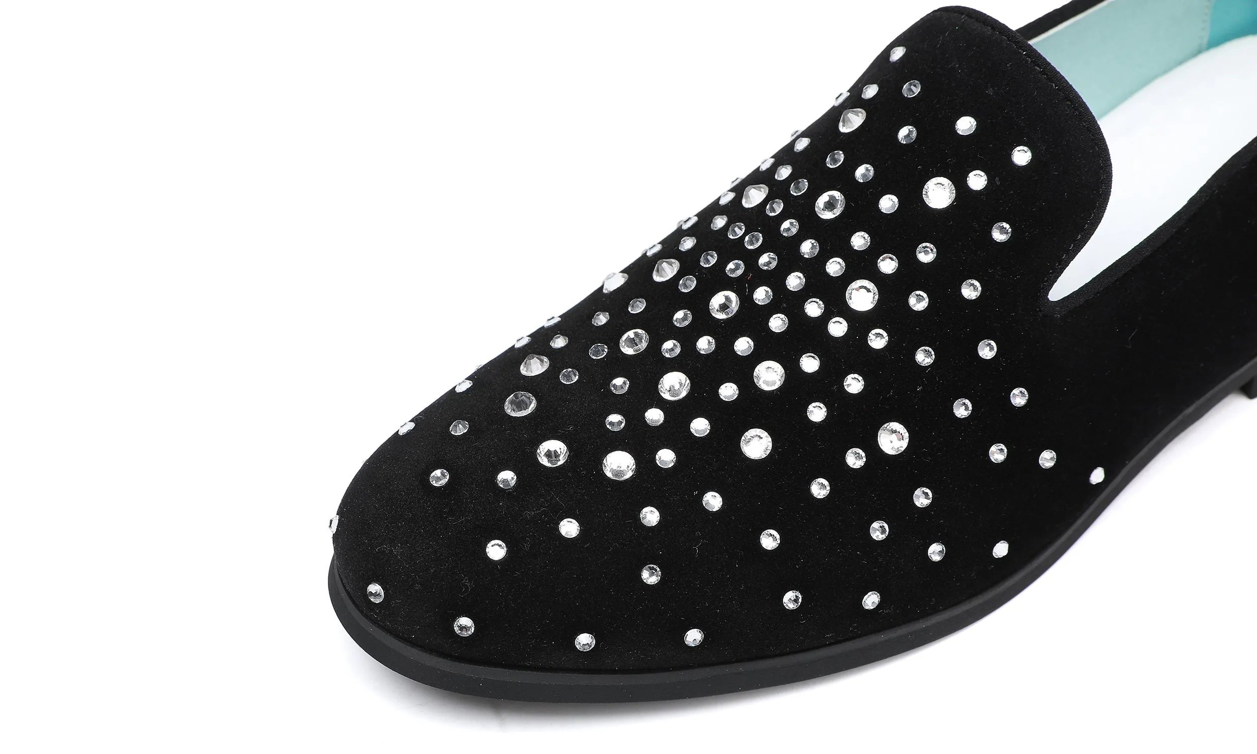 Men's Suede Round Rhinestone Loafers