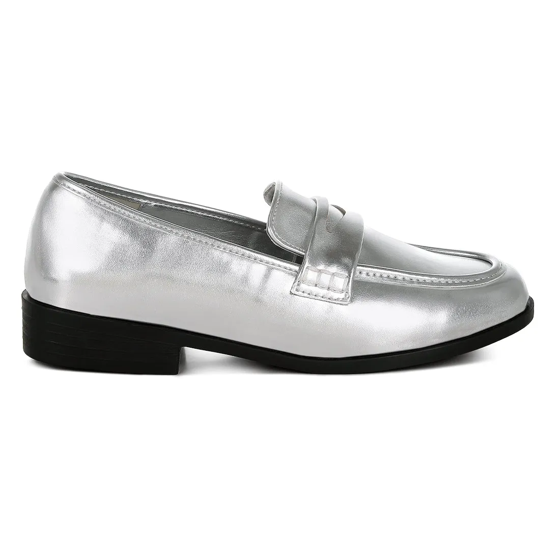 Metallic Faux Leather Flat Loafers