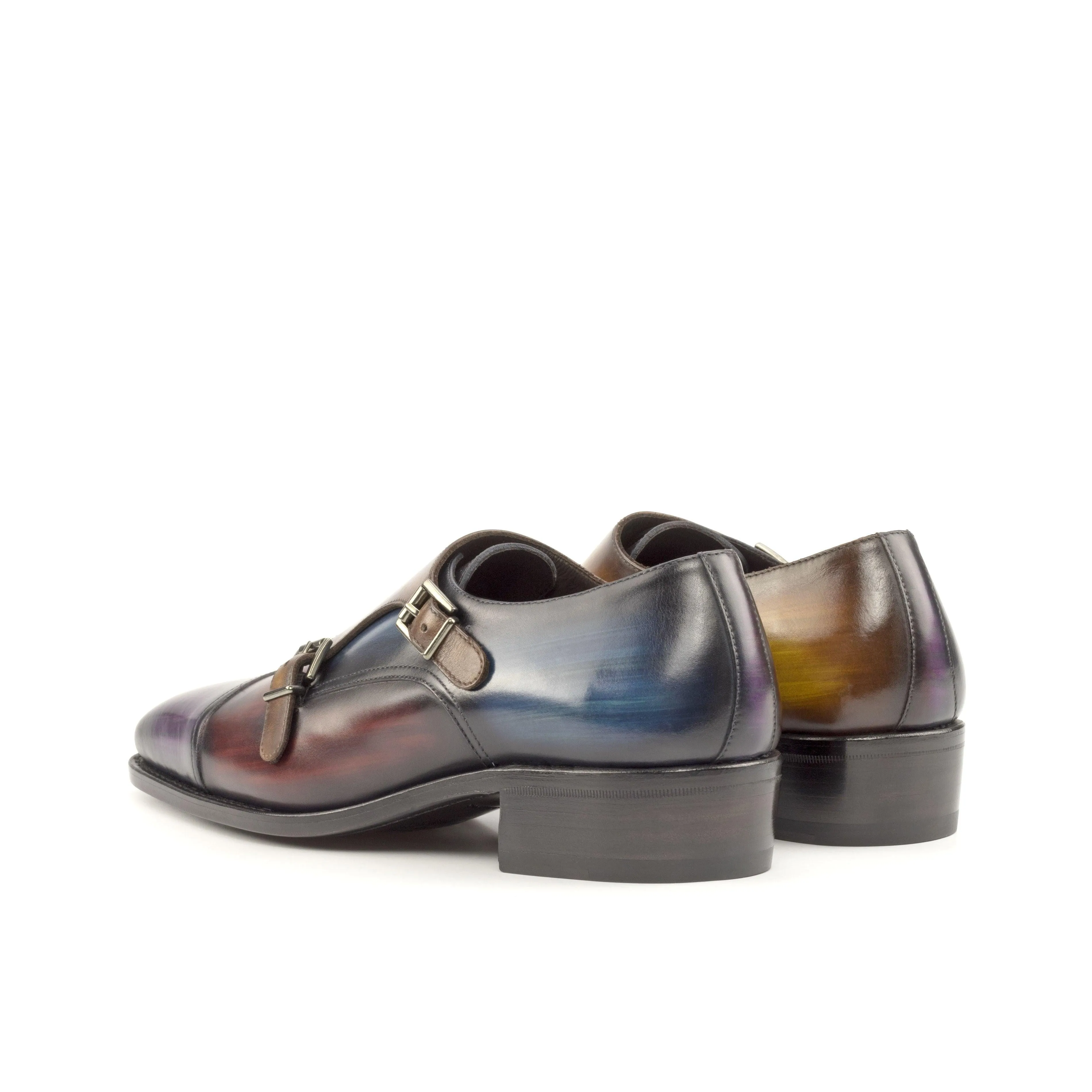 Multi-Colored Patina Leather Double-Monk Shoes