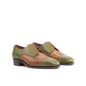 Olive & Cognac Genuine Python Derby Shoes