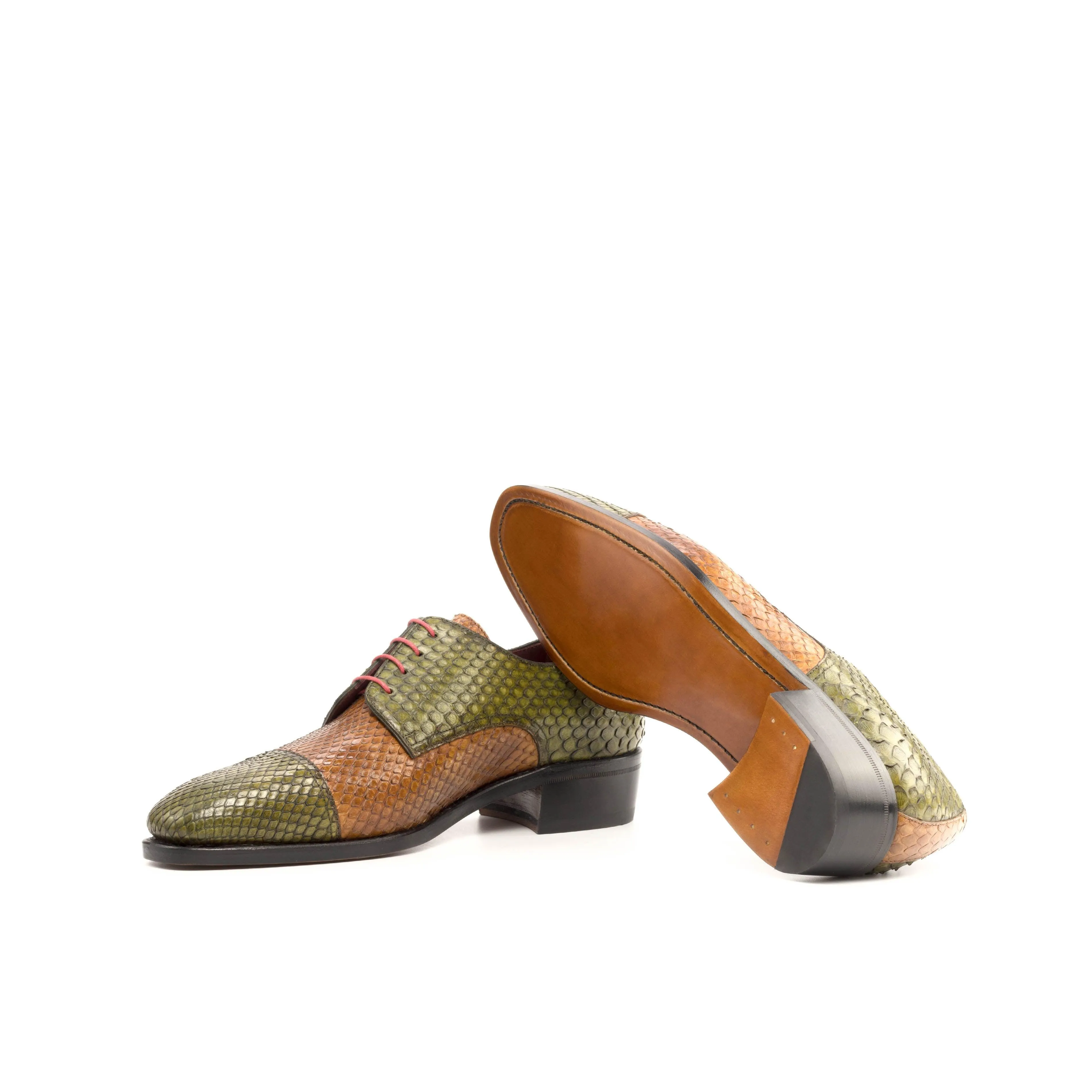 Olive & Cognac Genuine Python Derby Shoes