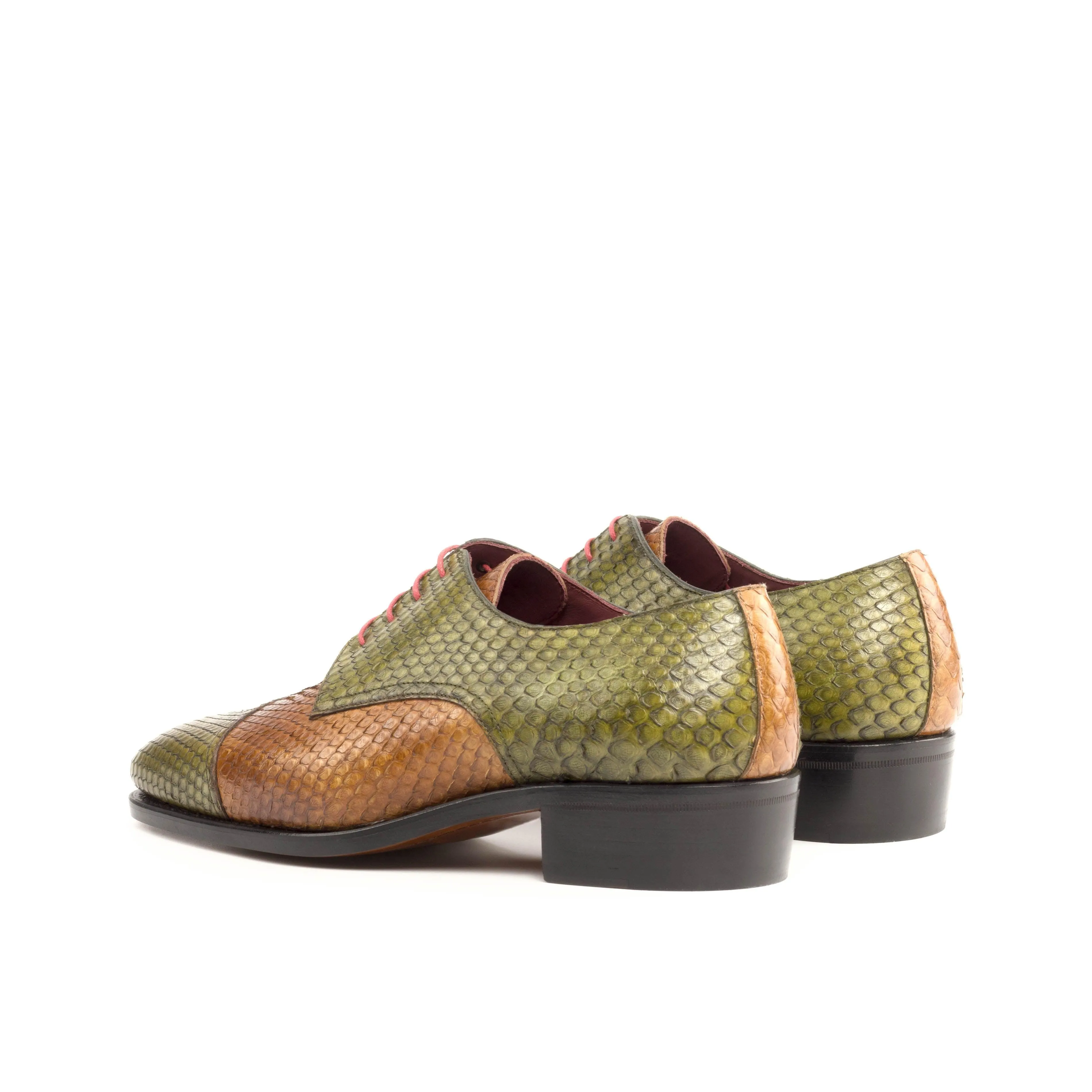 Olive & Cognac Genuine Python Derby Shoes