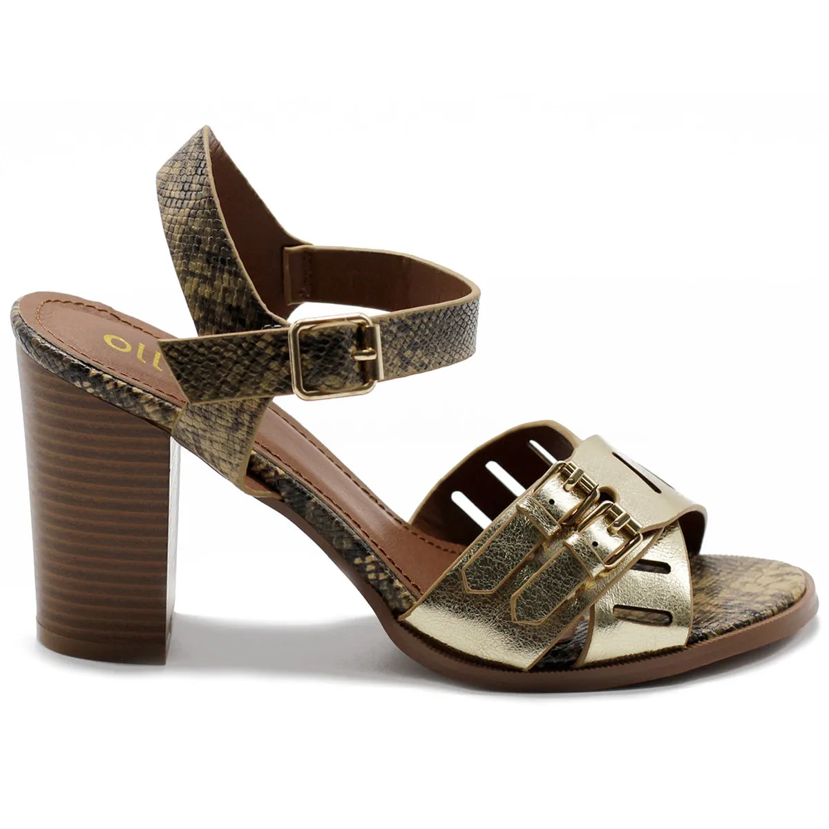 Ollio Womens Double Buckle Metallic High Heel Sandal