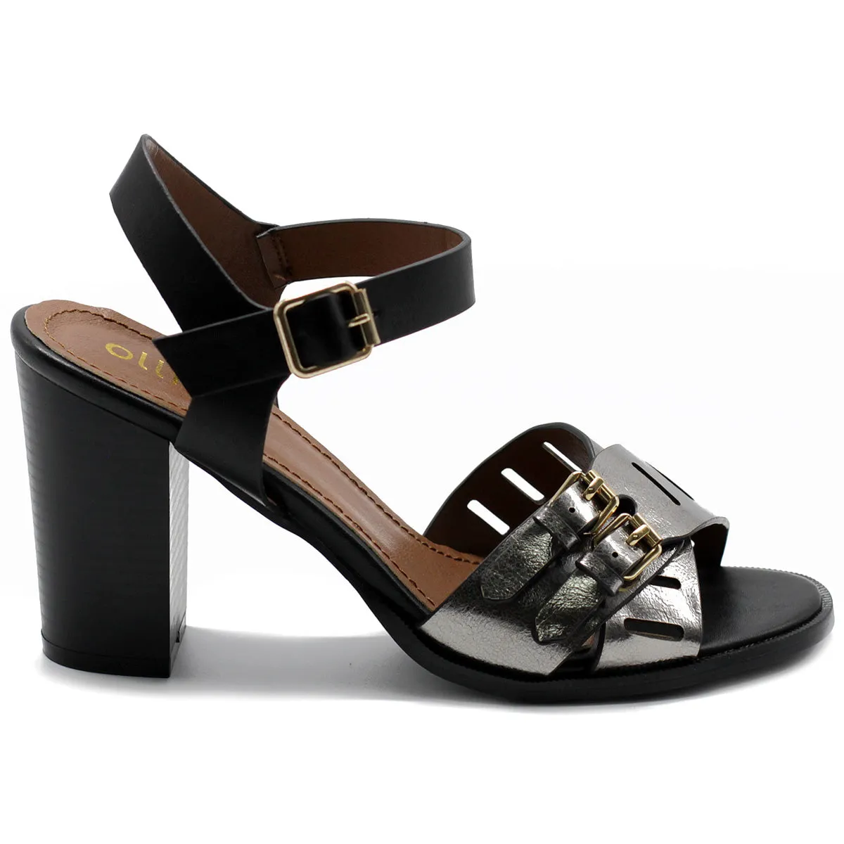 Ollio Womens Double Buckle Metallic High Heel Sandal