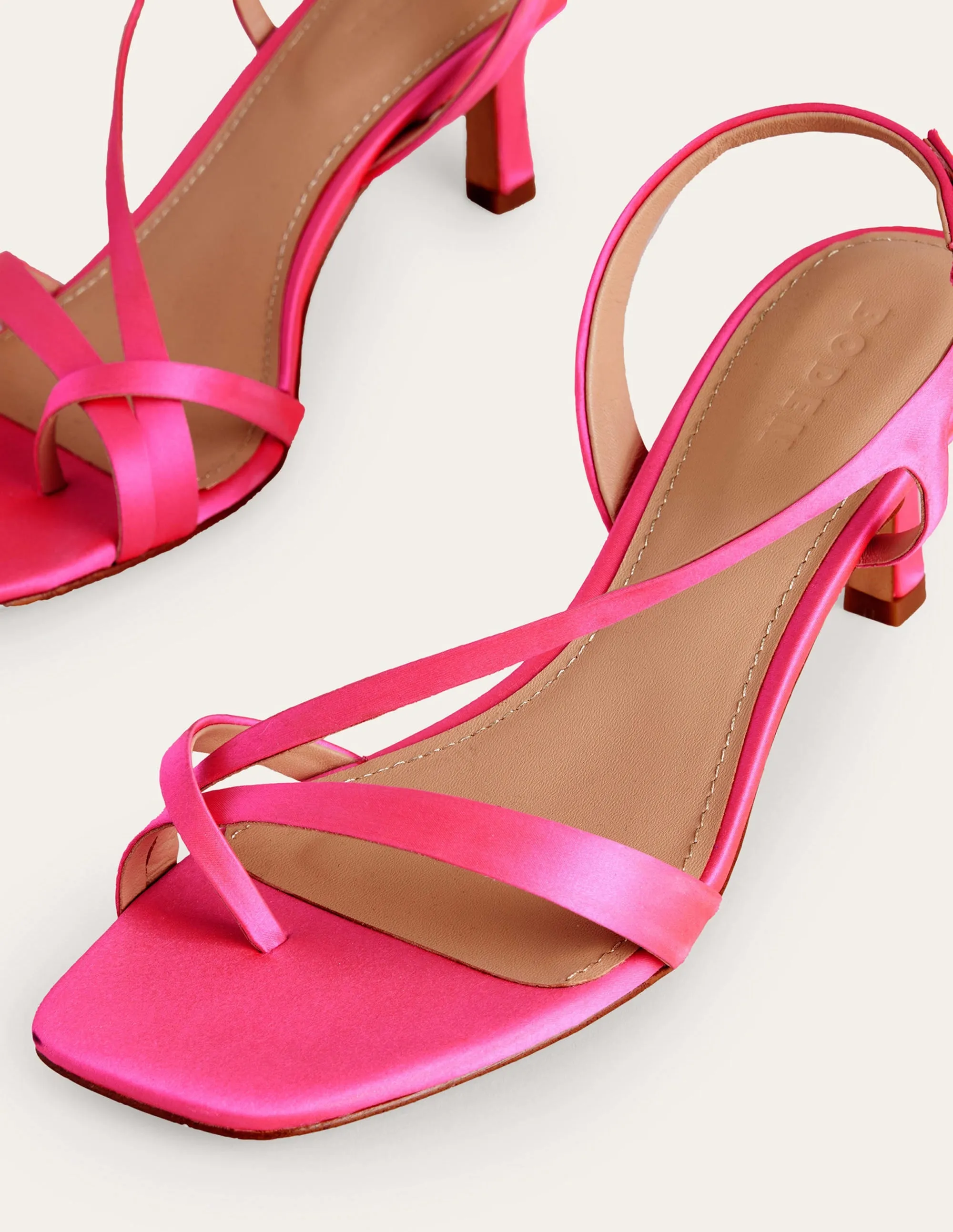 Satin Low-Heeled Sandals-Festival Pink