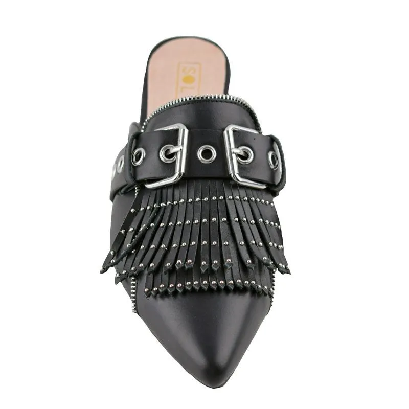 Solsana Sadie Slide Black Leather