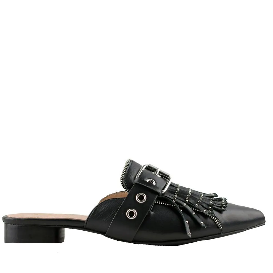 Solsana Sadie Slide Black Leather