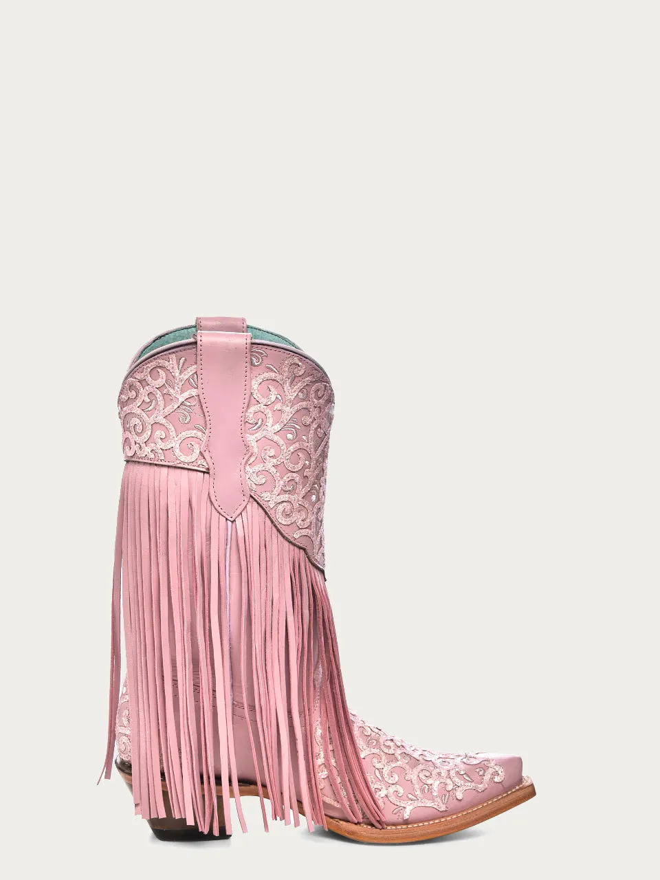 T0155 - TEEN'S BLUSH PINK GLITTER AND FRINGE SNIP TOE COWBOY BOOT