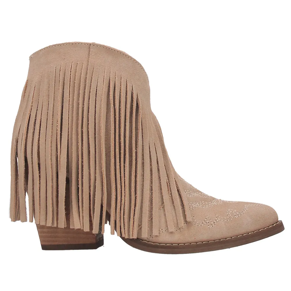 Tangles Fringe Embroidery Pointed Toe Pull On Booties