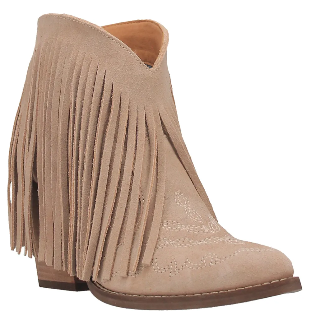 Tangles Fringe Embroidery Pointed Toe Pull On Booties